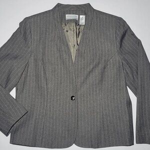 Alfred Dunner Womens Gray Pinstriped Blazer Size 16 Petite